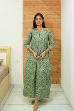 MANGAI Premium Cotton Printed Regular Comfort Long Sleeve Model Size Nighties - Fancy Neck | With Side Pocket |Shrinkage Free Nighties | Trendy Collection's for Stylish Women's (TFS)