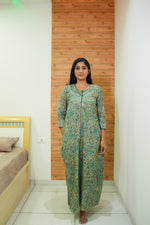 MANGAI Premium Cotton Printed Regular Comfort Long Sleeve Model Size Nighties - Fancy Neck | With Side Pocket |Shrinkage Free Nighties | Trendy Collection's for Stylish Women's (TFS)