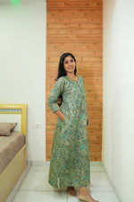 MANGAI Premium Cotton Printed Regular Comfort Long Sleeve Model Size Nighties - Fancy Neck | With Side Pocket |Shrinkage Free Nighties | Trendy Collection's for Stylish Women's (TFS)