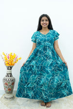 Peacock Floral Premium Alpine 3-Layer Maxi Frock – Elegant Double Layer Butterfly Sleeves with V-Neck & Adjustable Back Tie - Breathable All-Season Fabric