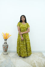 Premium Alpine 3-Layer Slate Geometric Maxi Frock – Double Layer Flutter Sleeves with Square Neck & Adjustable Back Tie