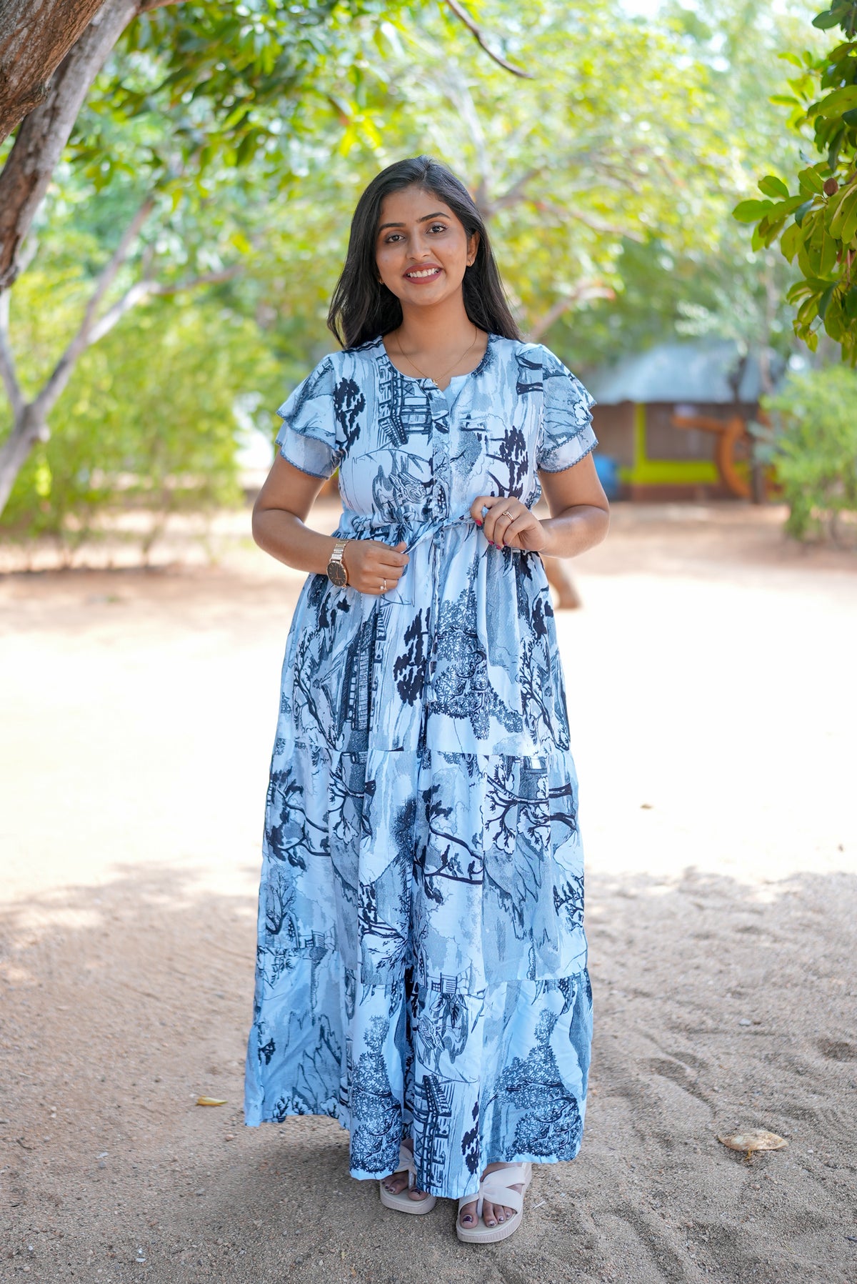 Stylish Arrivals Rayon Gathering Frock Model Night Gown's | Front Adjustable Gathering Style Rope Rope | Double Layer Sleeve | Trending Collection's for Stylish Women's (FKG)