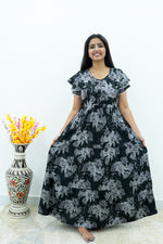 Onyx Midnight Premium Alpine 3-Layer Maxi Frock – Designer Double Layer Butterfly Sleeves with Piping V-Neck & Adjustable Back Tie