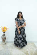 Onyx Midnight Premium Alpine 3-Layer Maxi Frock – Designer Double Layer Butterfly Sleeves with Piping V-Neck & Adjustable Back Tie