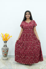 Burgundy Vine Premium Alpine 3-Layer Maxi Frock – Designer Double Layer Butterfly Sleeves with Elegant Square Neck & Adjustable Back Tie