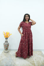 Burgundy Vine Premium Alpine 3-Layer Maxi Frock – Designer Double Layer Butterfly Sleeves with Elegant Square Neck & Adjustable Back Tie