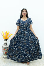 Premium Alpine 3-Layer Slate Geometric Maxi Frock – Double Layer Flutter Sleeves with Square Neck & Adjustable Back Tie