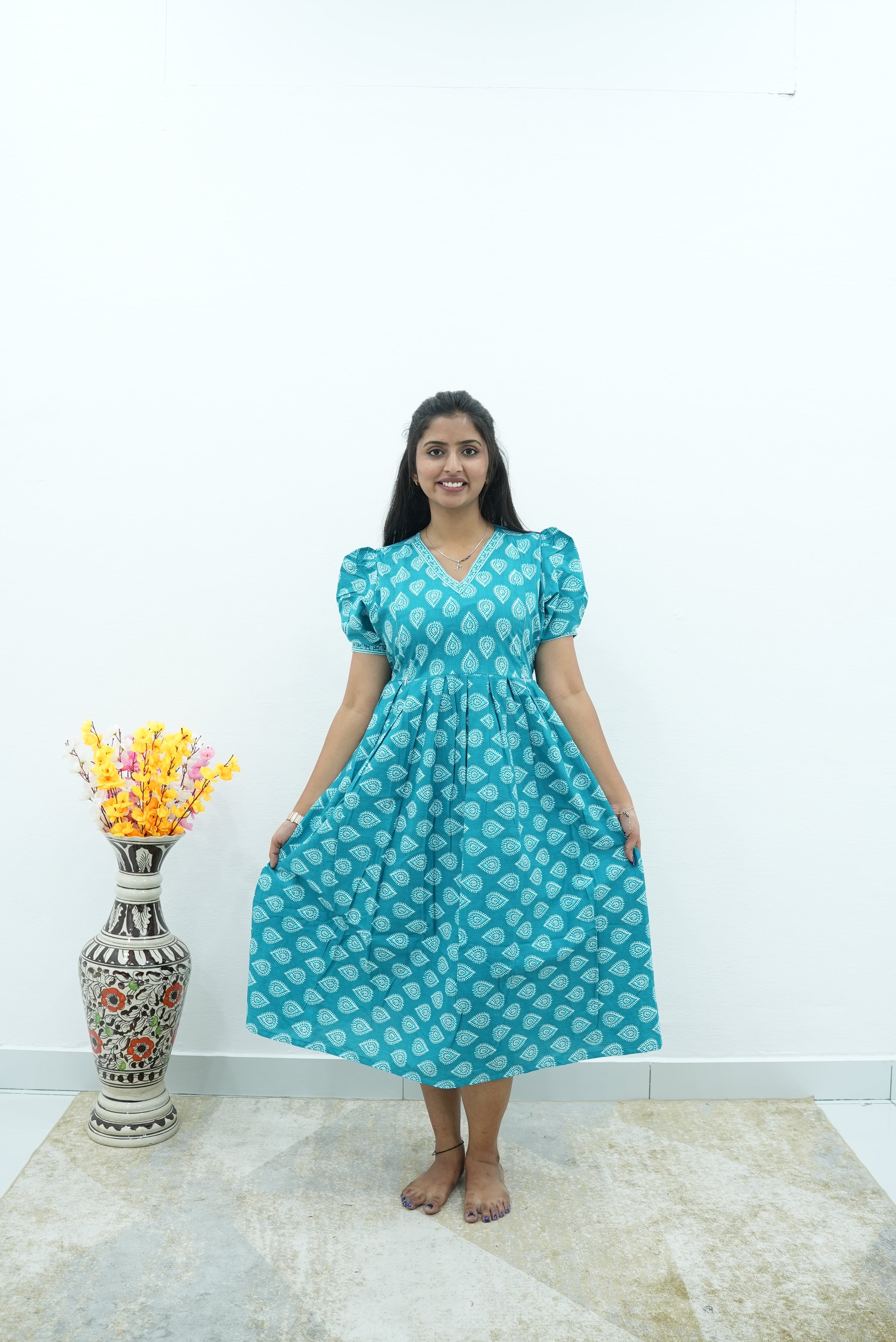 slim fit dress slacks Plus Size Sage Green Leaf Print A Line Dress main image 0