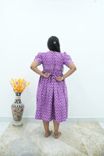 Royal Orchid Premium Cotton Maternity Maxi – Dual Invisible Zipper Feeding Dress with Classic Puff Sleeves & V-Neckline