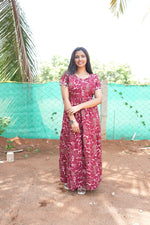 Premium Alpine 3-Layer Slate Geometric Maxi Frock – Double Layer Flutter Sleeves with Square Neck & Adjustable Back Tie