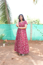 Premium Alpine 3-Layer Slate Geometric Maxi Frock – Double Layer Flutter Sleeves with Square Neck & Adjustable Back Tie