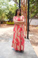 Premium Alpine 3-Layer Summer Maxi Frock – Tropical Palm Print with Double Layer Flutter Sleeves, V-Neck & Side Pockets