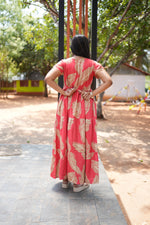 Premium Alpine 3-Layer Summer Maxi Frock – Tropical Palm Print with Double Layer Flutter Sleeves, V-Neck & Side Pockets