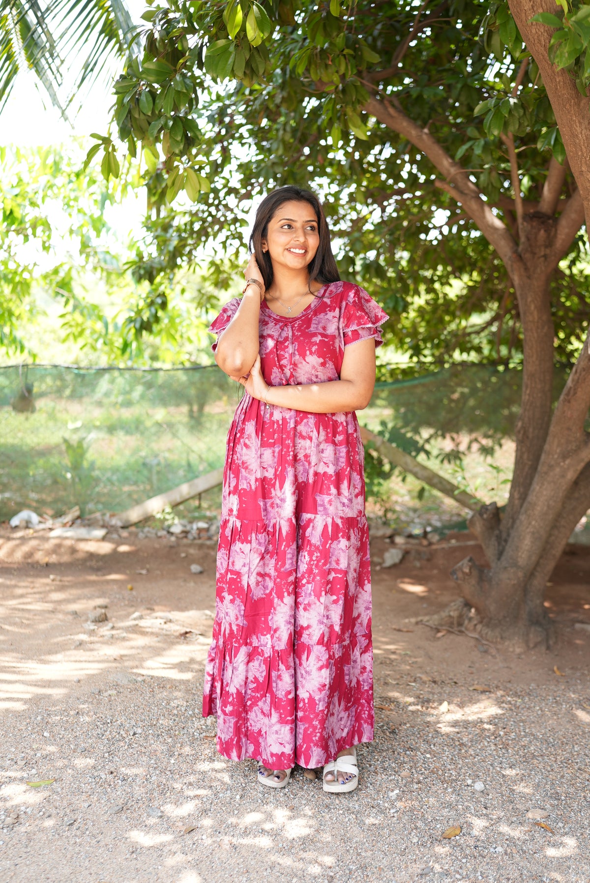 Onyx Midnight Premium Alpine 3-Layer Maxi Frock – Designer Double Layer Butterfly Sleeves with Piping V-Neck & Adjustable Back Tie