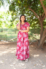 Onyx Midnight Premium Alpine 3-Layer Maxi Frock – Designer Double Layer Butterfly Sleeves with Piping V-Neck & Adjustable Back Tie