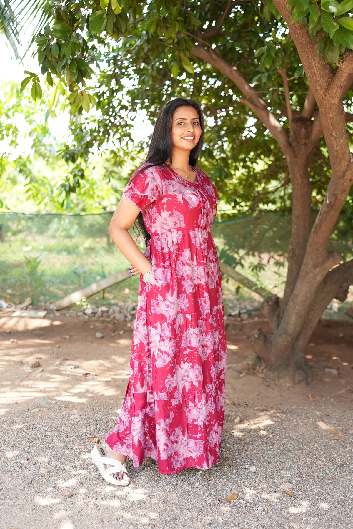 Onyx Midnight Premium Alpine 3-Layer Maxi Frock – Designer Double Layer Butterfly Sleeves with Piping V-Neck & Adjustable Back Tie