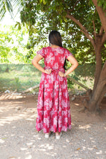 Onyx Midnight Premium Alpine 3-Layer Maxi Frock – Designer Double Layer Butterfly Sleeves with Piping V-Neck & Adjustable Back Tie