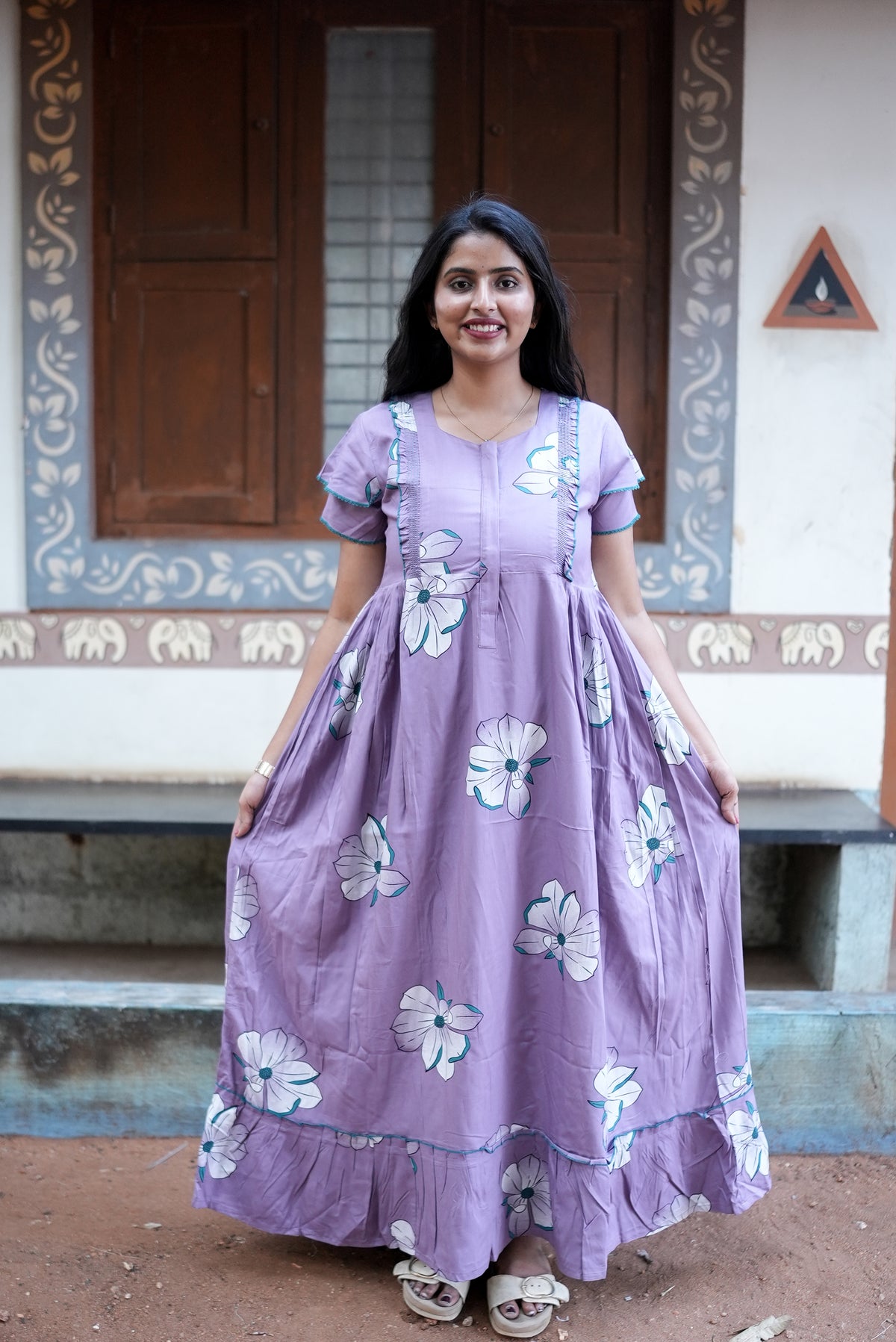 MANGAI Rayon Frock Nighties | Front Open Lengthy Zipper Comforts Feeding | Fancy Double Layered Sleeve's | Post & Pre Pregnancy's and Casual Wear | Side Pocket |Versatile Rayon Frock Night Gown's for Stylish Women's (RPW)