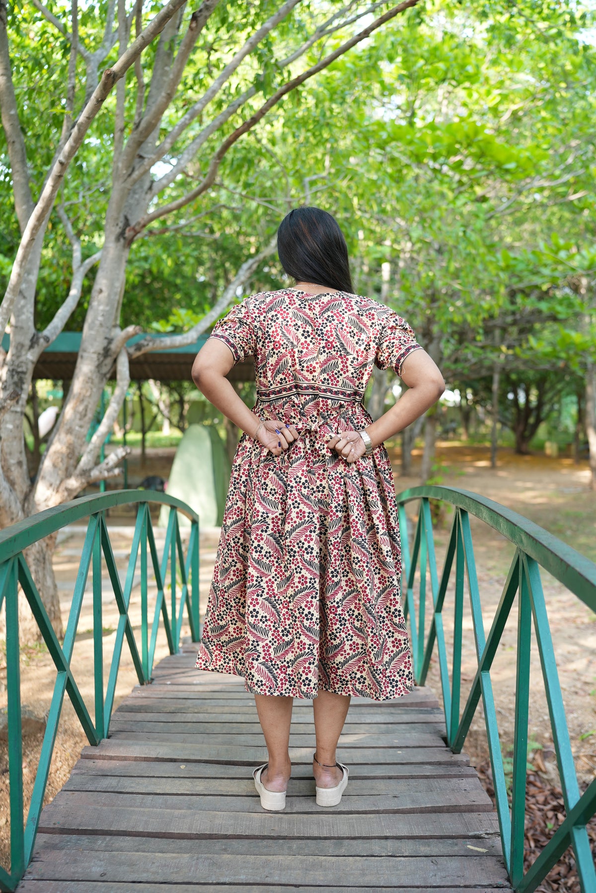 Berry Kalamkari Premium Cotton Maternity Maxi – Dual Invisible Zipper Feeding Dress with Square Neck & RegularSleeves
