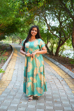 Premium Alpine 3-Layer Summer Maxi Frock – Tropical Palm Print with Double Layer Flutter Sleeves, V-Neck & Side Pockets