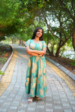 Premium Alpine 3-Layer Summer Maxi Frock – Tropical Palm Print with Double Layer Flutter Sleeves, V-Neck & Side Pockets