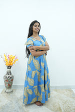 Premium Alpine 3-Layer Summer Maxi Frock – Tropical Palm Print with Double Layer Flutter Sleeves, V-Neck & Side Pockets