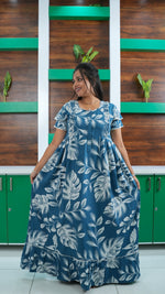 Dusty Mauve Orchid Print Rayon Feeding Frock – Stylish Front Open Zipper Maternity Dress with Double Layer Sleeves