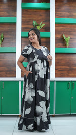 Mint Green Botanical Print Rayon Feeding Frock – Stylish Front Open Zipper Maternity Dress with Double Layer Sleeves