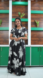 Mint Green Botanical Print Rayon Feeding Frock – Stylish Front Open Zipper Maternity Dress with Double Layer Sleeves