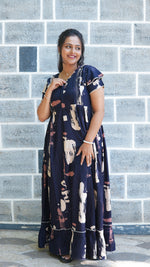 Midnight Black Abstract Brushstroke Rayon Feeding Frock – Stylish Front Open Zipper Maternity Dress with Double Layer Sleeves