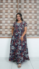 Maroon & Honey Gold Shibori Print Rayon Feeding Frock – Stylish Front Open Zipper Maternity Dress with Double Layer Sleeves