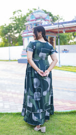 Indigo Blue Tribal Mosaic Rayon Feeding Frock – Stylish Front Open Zipper Maternity Dress with Fancy Double Layer Sleeves