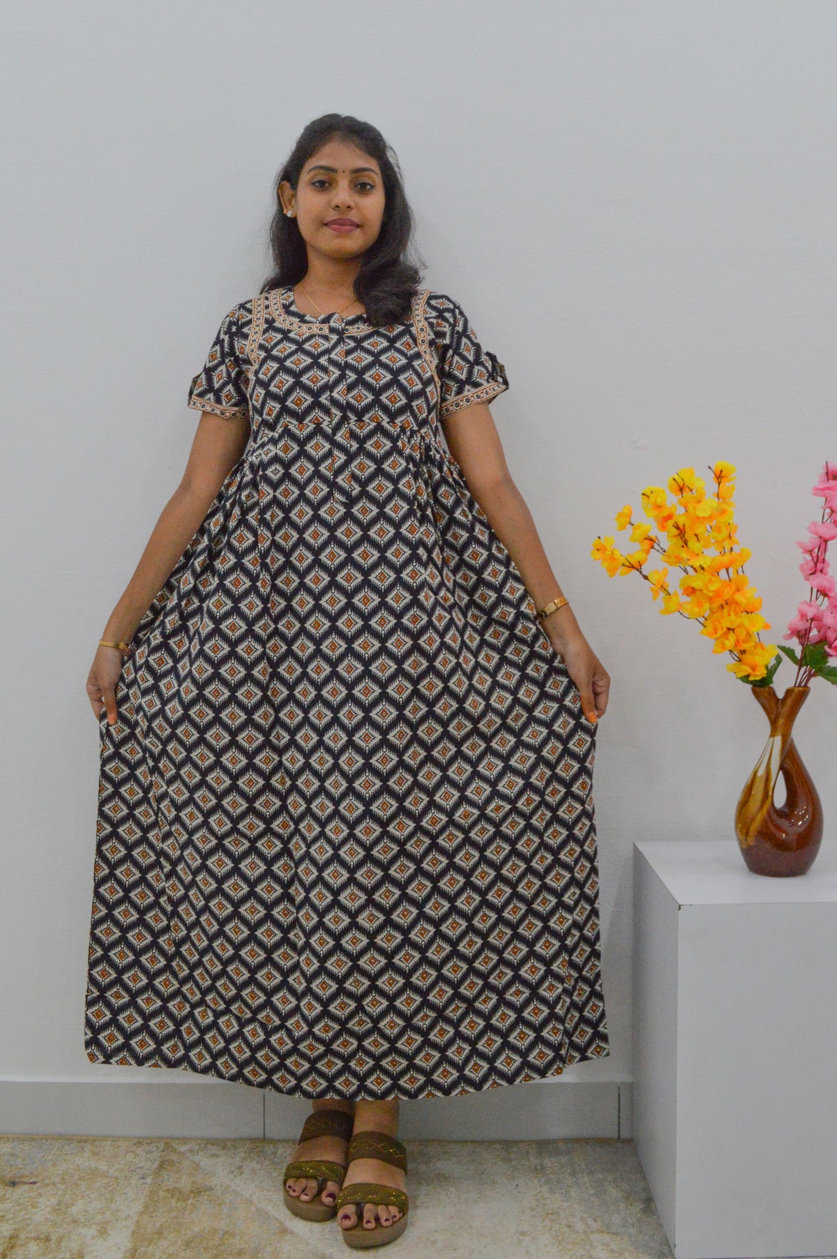 Cotton FROCK Model Casual Wear Nighties | Stylish Pleated Frock Style | Multipurpose Nighties | Pregnancy Wear | Pleated Model | Stylish Nighties for Stylish Women (MW)