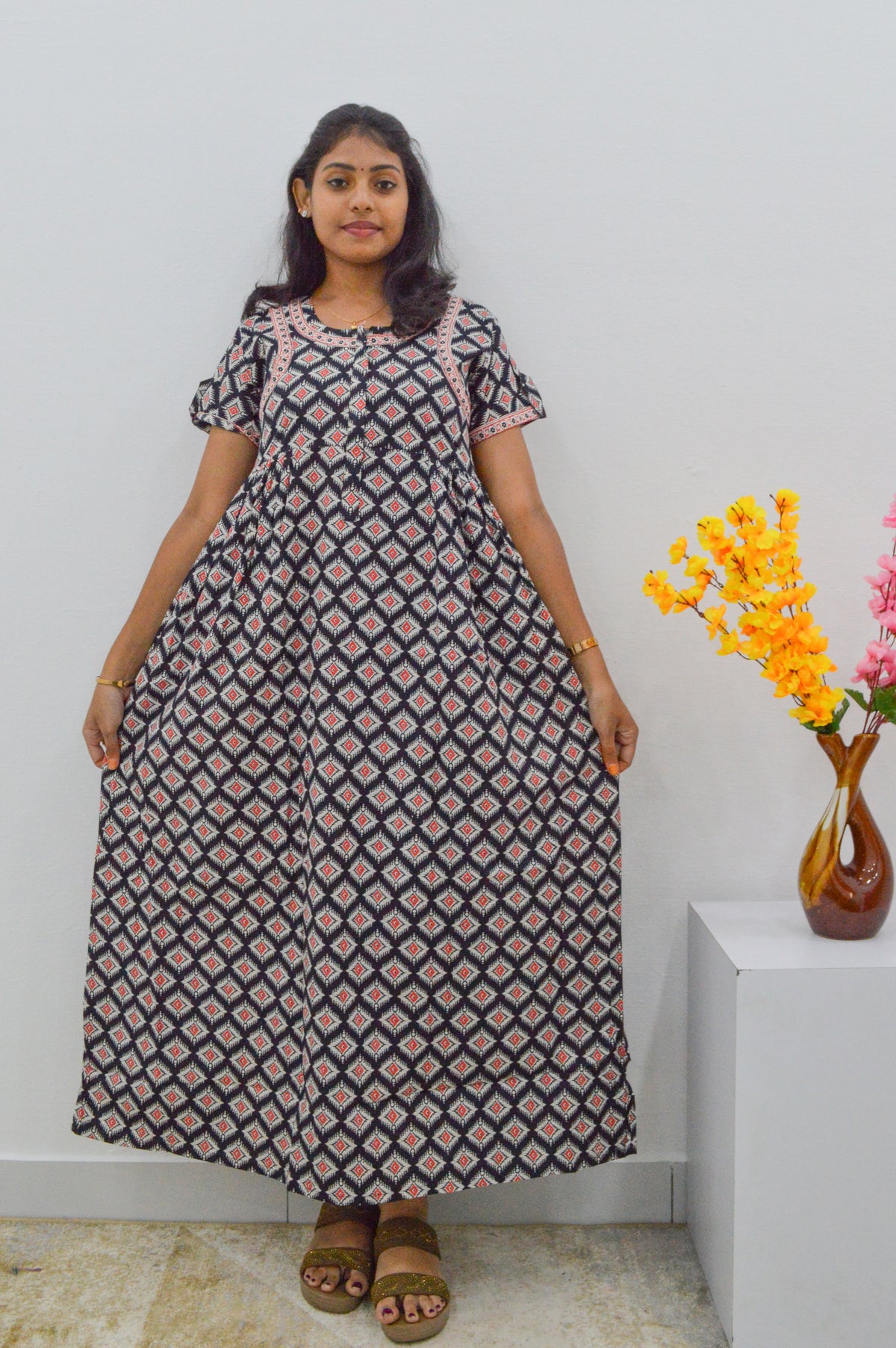 Cotton FROCK Model Casual Wear Nighties | Stylish Pleated Frock Style | Multipurpose Nighties | Pregnancy Wear | Pleated Model | Stylish Nighties for Stylish Women (MW)