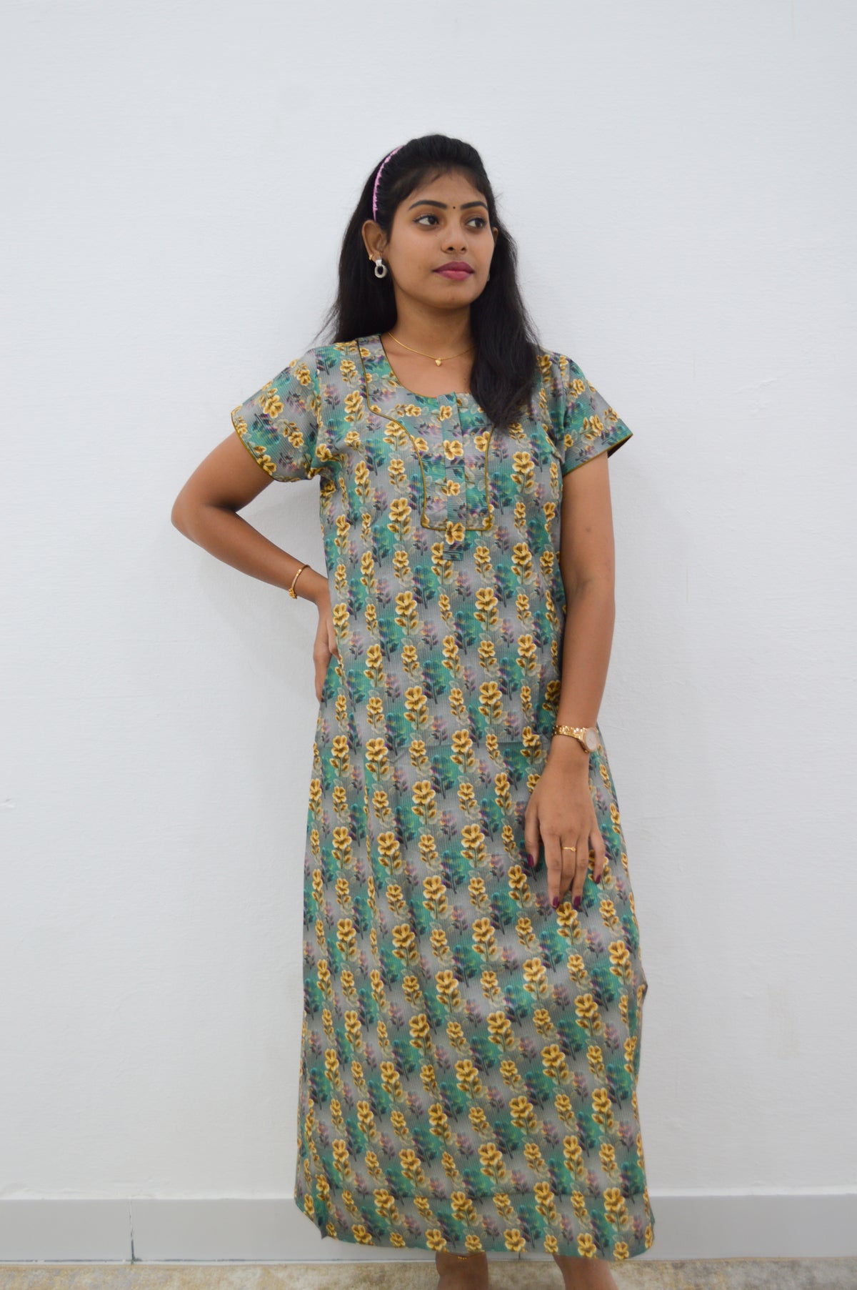 MANGAI New Regular Fit Cotton Printed Nighties - All Over Printed Stylish Nightwear for Stylish Women | Side Cut Pocket | Beautiful Nighties for Stylish Women's | Colourful Printed Cotton Nighties (CMC)