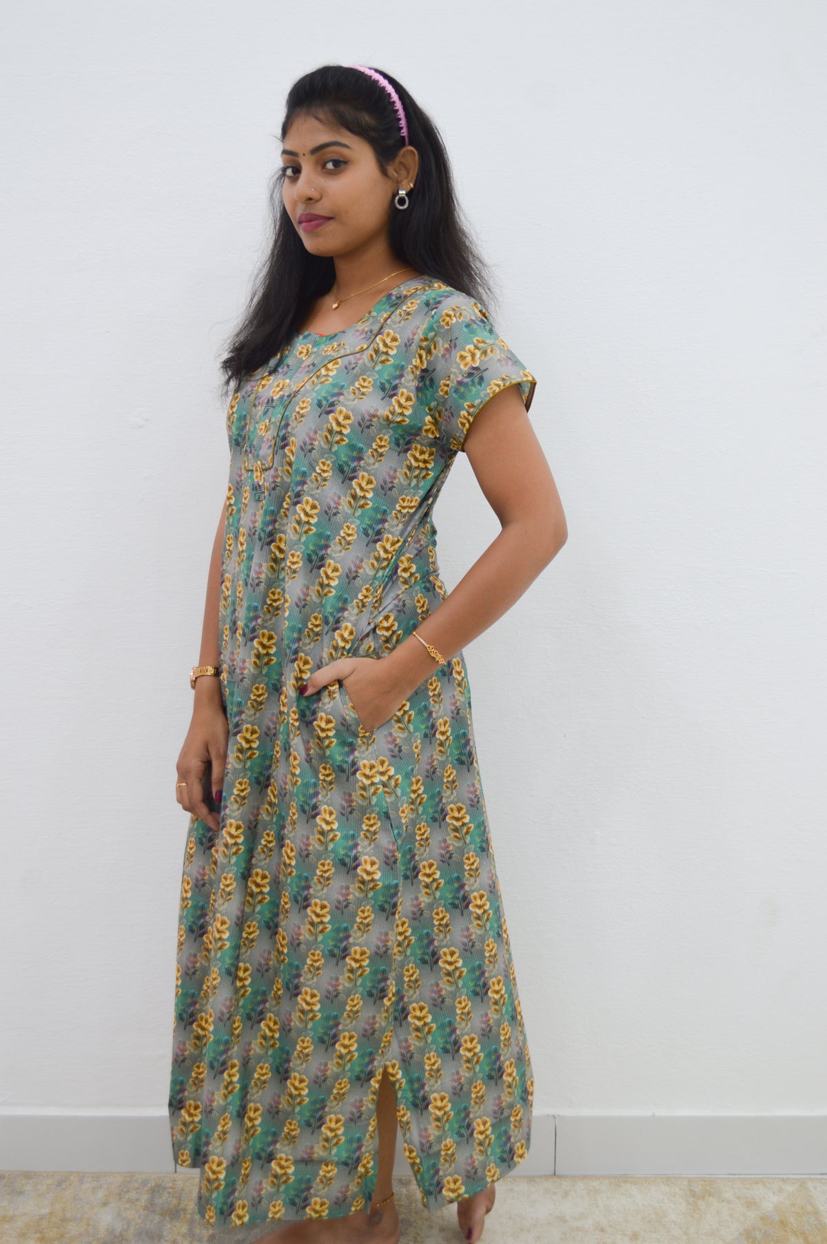 MANGAI New Regular Fit Cotton Printed Nighties - All Over Printed Stylish Nightwear for Stylish Women | Side Cut Pocket | Beautiful Nighties for Stylish Women's | Colourful Printed Cotton Nighties (CMC)