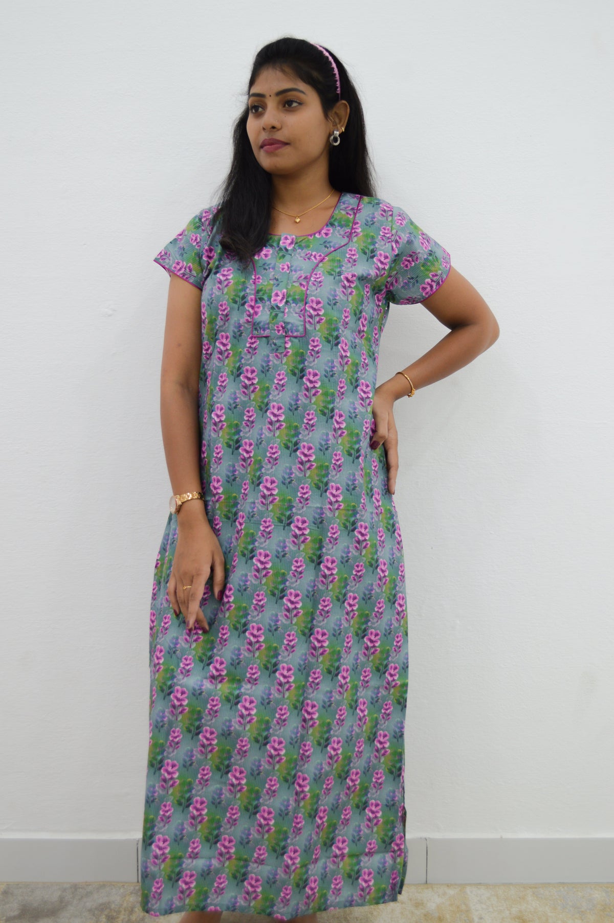 MANGAI New Regular Fit Cotton Printed Nighties - All Over Printed Stylish Nightwear for Stylish Women | Side Cut Pocket | Beautiful Nighties for Stylish Women's | Colourful Printed Cotton Nighties (CMC)