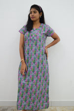 MANGAI New Regular Fit Cotton Printed Nighties - All Over Printed Stylish Nightwear for Stylish Women | Side Cut Pocket | Beautiful Nighties for Stylish Women's | Colourful Printed Cotton Nighties (CMC)