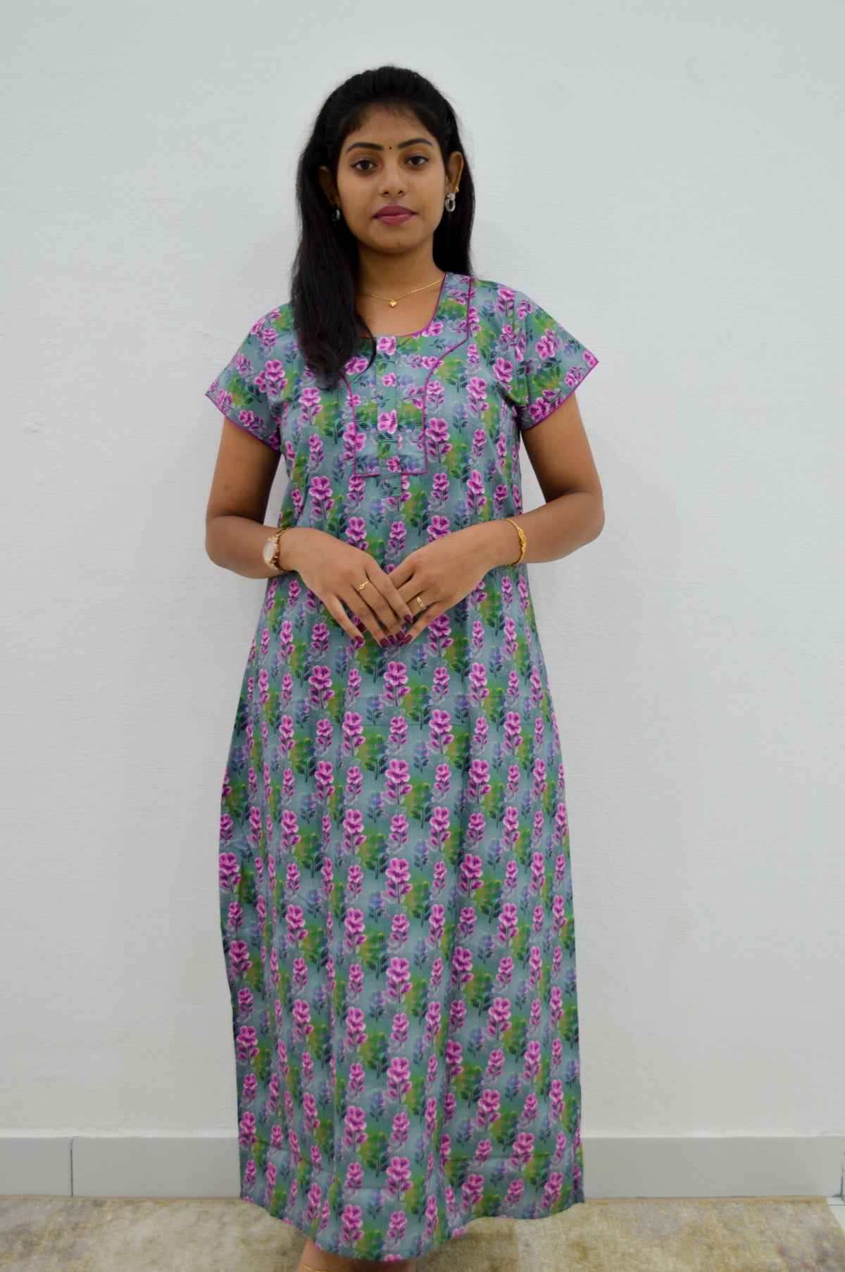 MANGAI New Regular Fit Cotton Printed Nighties - All Over Printed Stylish Nightwear for Stylish Women | Side Cut Pocket | Beautiful Nighties for Stylish Women's | Colourful Printed Cotton Nighties (CMC)