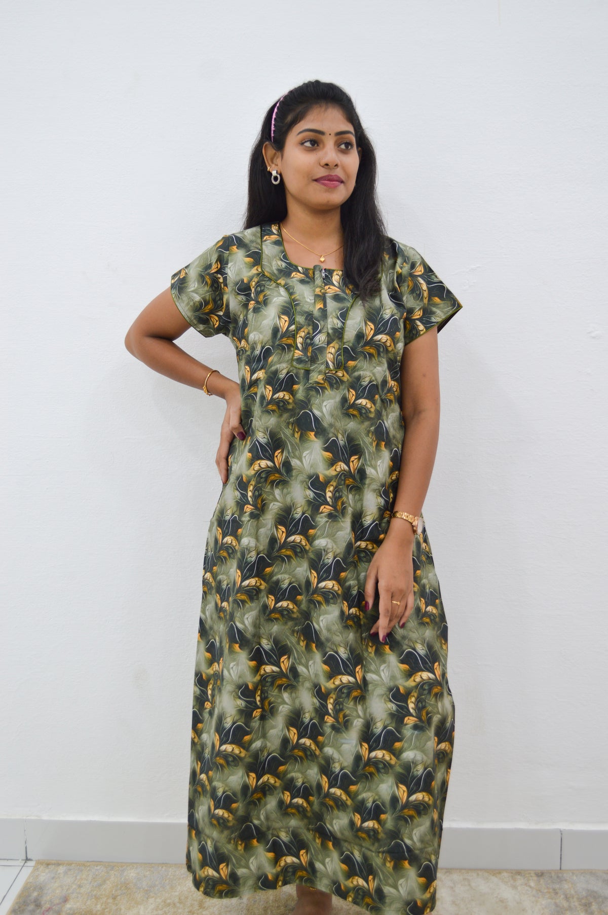 MANGAI New Regular Fit Cotton Printed Nighties - All Over Printed Stylish Nightwear for Stylish Women | Side Cut Pocket | Beautiful Nighties for Stylish Women's | Colourful Printed Cotton Nighties (CMC)