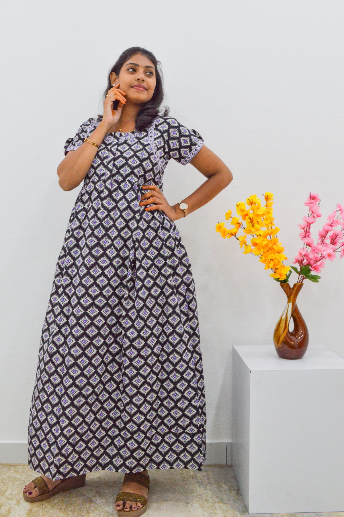 Cotton FROCK Model Casual Wear Nighties | Stylish Pleated Frock Style | Multipurpose Nighties | Pregnancy Wear | Pleated Model | Stylish Nighties for Stylish Women (MW)