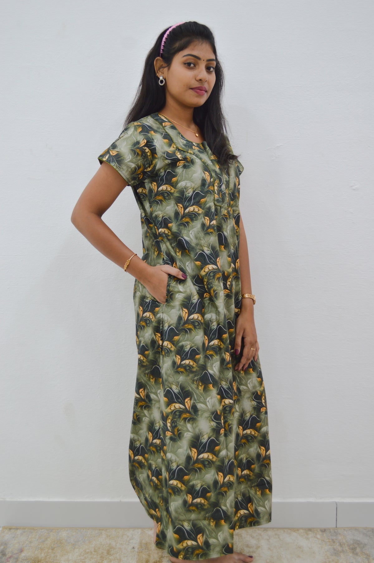 MANGAI New Regular Fit Cotton Printed Nighties - All Over Printed Stylish Nightwear for Stylish Women | Side Cut Pocket | Beautiful Nighties for Stylish Women's | Colourful Printed Cotton Nighties (CMC)