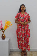 MANGAI Cotton Straight Zip Feeding Nighty |Post Pregnancy | Comfort and Style | Pleated Model | Soft Cotton Feeding Nighties (STF)