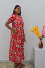 MANGAI Cotton Straight Zip Feeding Nighty |Post Pregnancy | Comfort and Style | Pleated Model | Soft Cotton Feeding Nighties (STF)