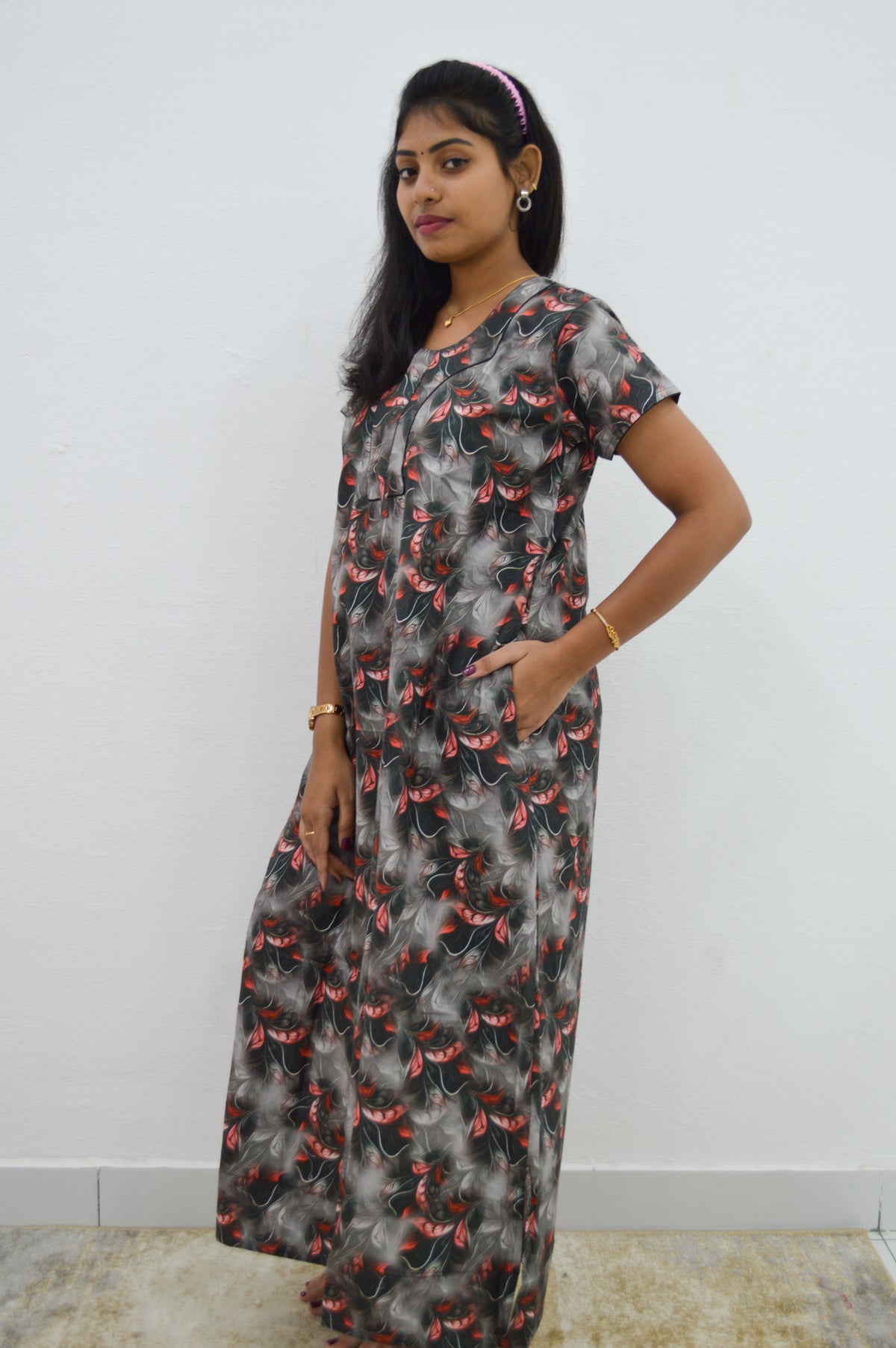 MANGAI New Regular Fit Cotton Printed Nighties - All Over Printed Stylish Nightwear for Stylish Women | Side Cut Pocket | Beautiful Nighties for Stylish Women's | Colourful Printed Cotton Nighties (CMC)