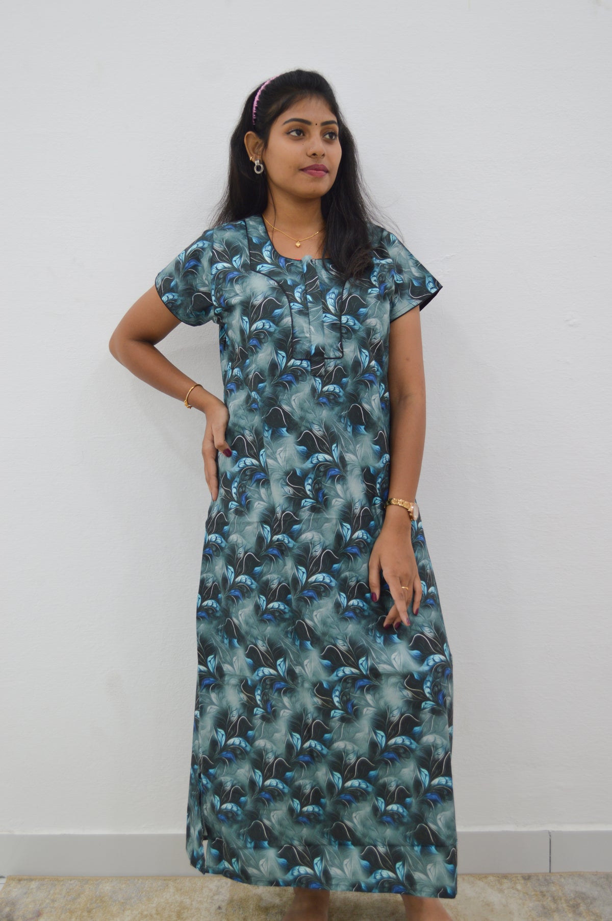 MANGAI New Regular Fit Cotton Printed Nighties - All Over Printed Stylish Nightwear for Stylish Women | Side Cut Pocket | Beautiful Nighties for Stylish Women's | Colourful Printed Cotton Nighties (CMC)