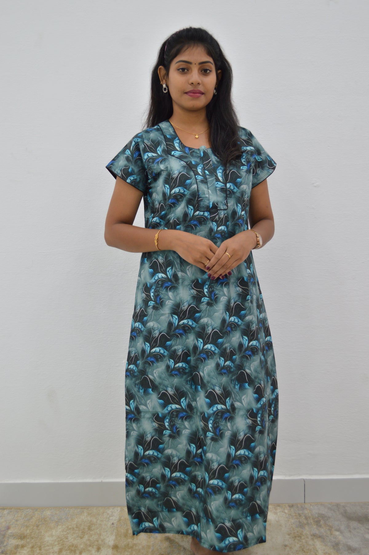 MANGAI New Regular Fit Cotton Printed Nighties - All Over Printed Stylish Nightwear for Stylish Women | Side Cut Pocket | Beautiful Nighties for Stylish Women's | Colourful Printed Cotton Nighties (CMC)