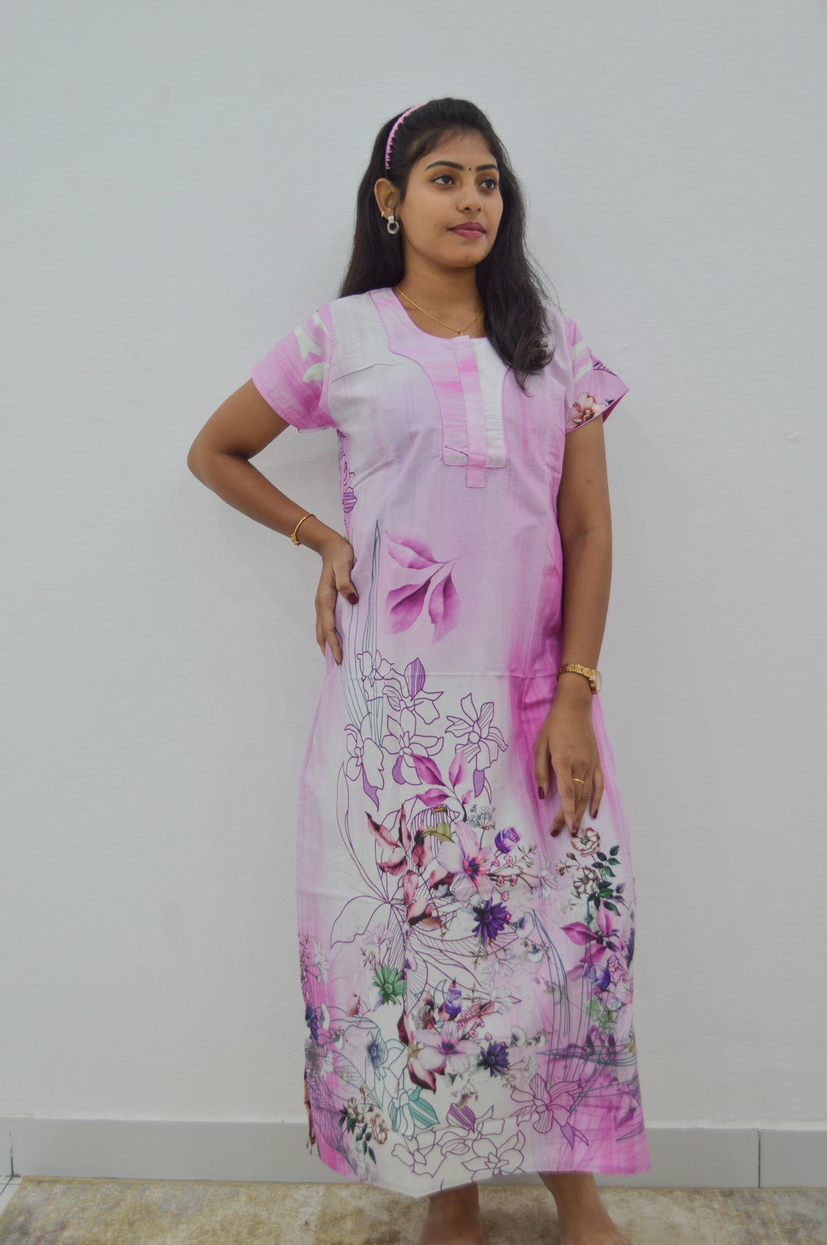 MANGAI New Regular Fit Cotton Printed Nighties - All Over Printed Stylish Nightwear for Stylish Women | Side Cut Pocket | Beautiful Nighties for Stylish Women's | Colourful Printed Cotton Nighties (CMC)