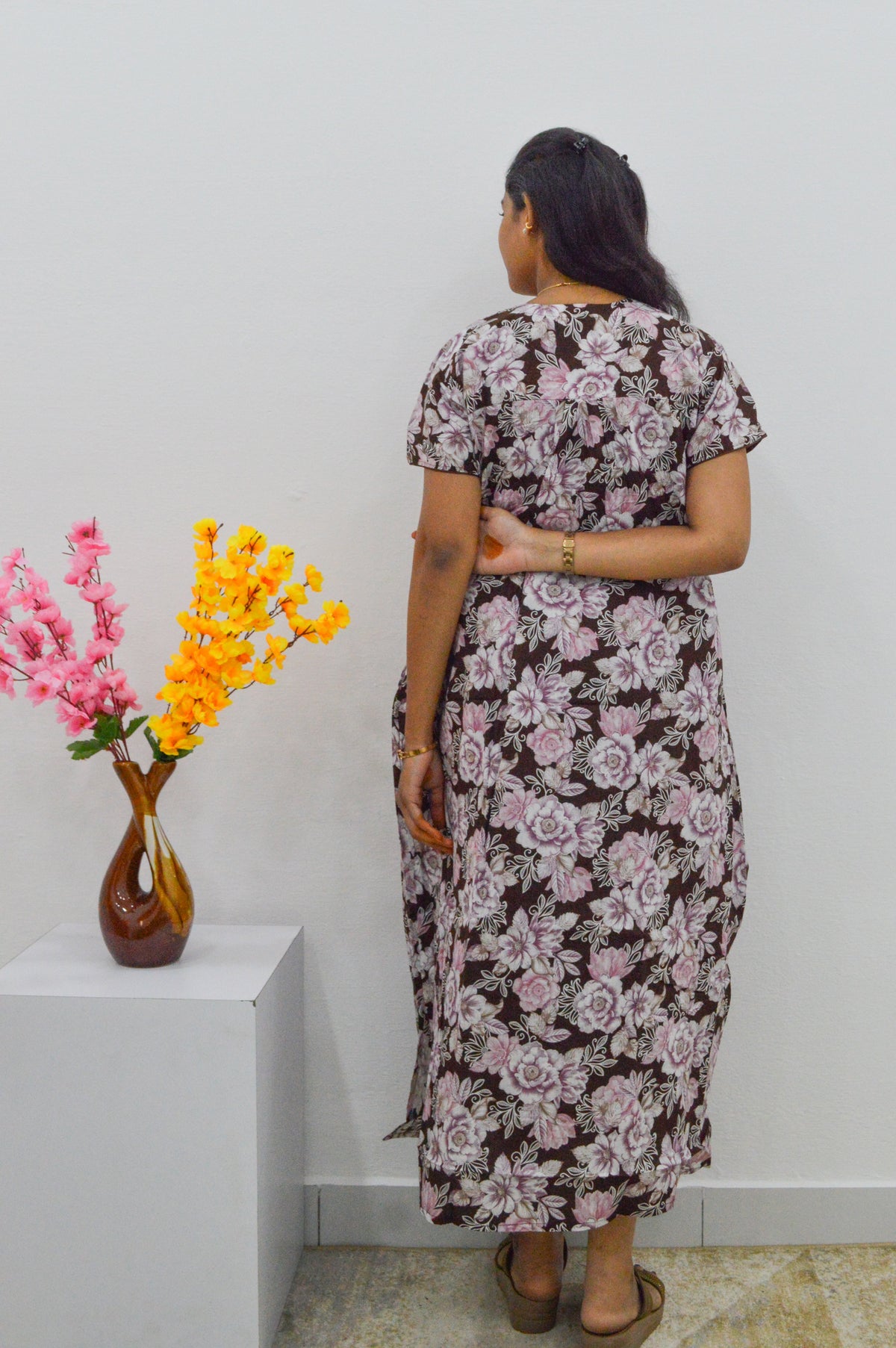 MANGAI Cotton Straight Zip Feeding Nighty |Post Pregnancy | Comfort and Style | Pleated Model | Soft Cotton Feeding Nighties (STF)