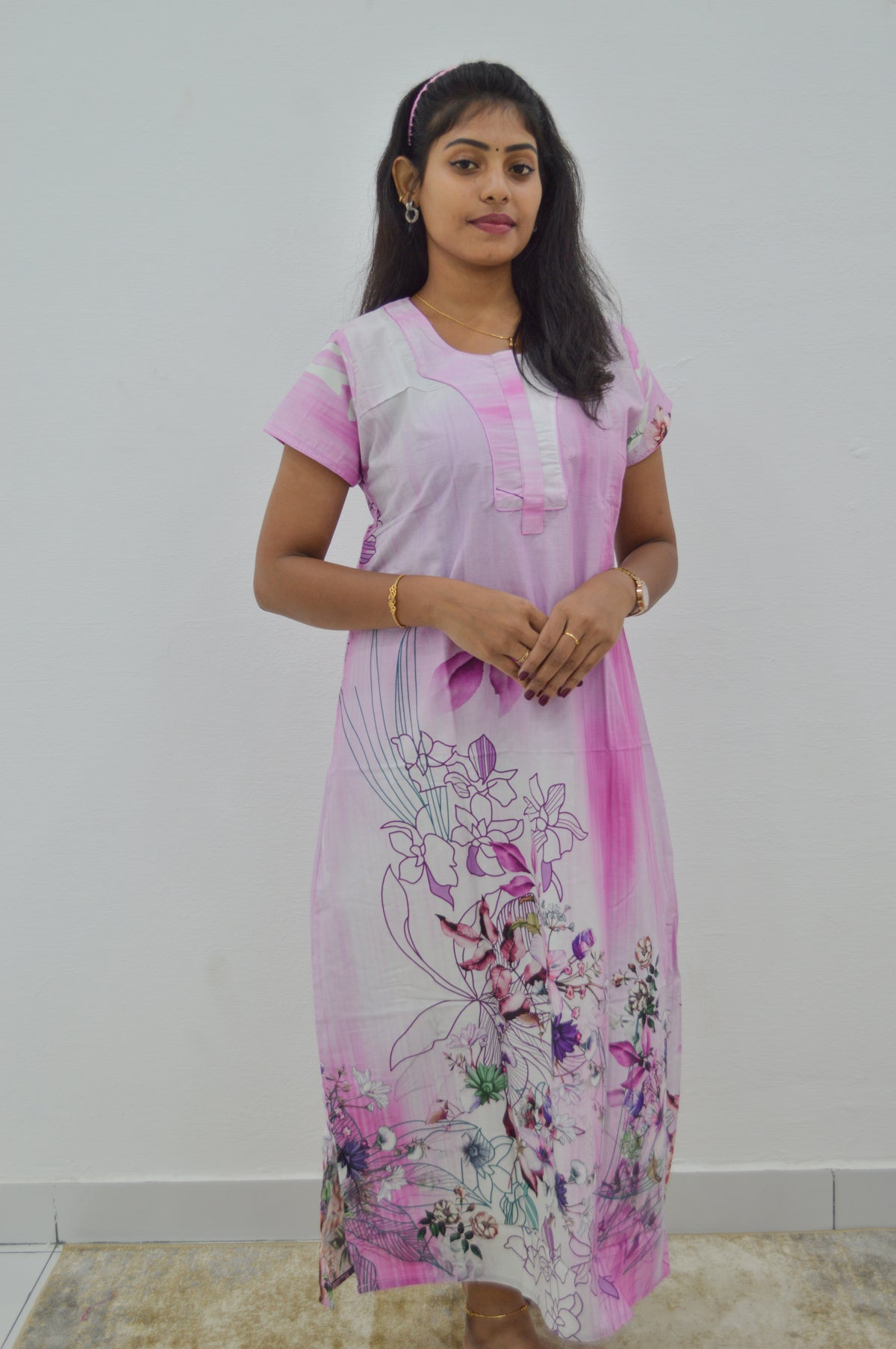 MANGAI New Regular Fit Cotton Printed Nighties - All Over Printed Stylish Nightwear for Stylish Women | Side Cut Pocket | Beautiful Nighties for Stylish Women's | Colourful Printed Cotton Nighties (CMC)